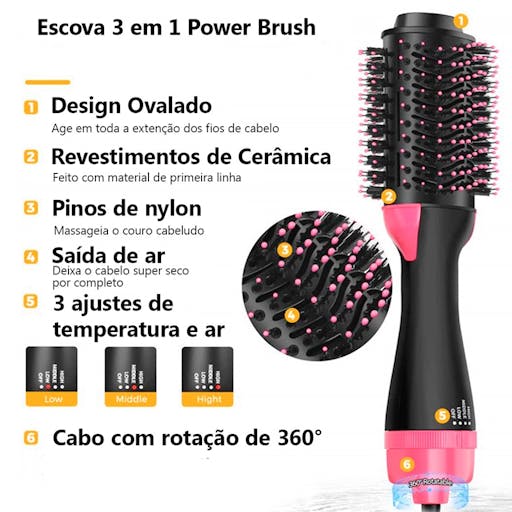 Escova Secadora Seca Alisa E Modela Cabelo Profissional