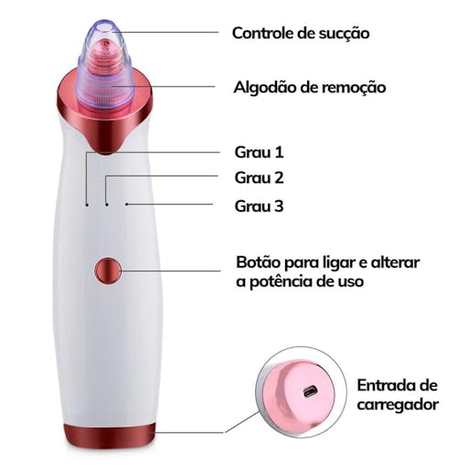 Máquina Sucção Remover Cravos Espinhas Acne Sugador a Vácuo