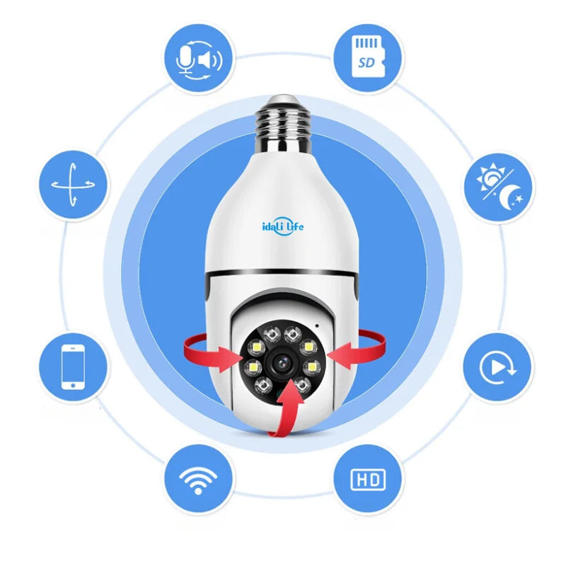 Monitoramento de lâmpada e rosca de câmera de segurança, câmera giratória Wi-Fi APP Dafu Life