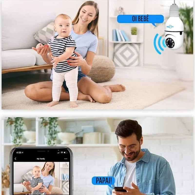 Monitoramento de lâmpada e rosca de câmera de segurança, câmera giratória Wi-Fi APP Dafu Life