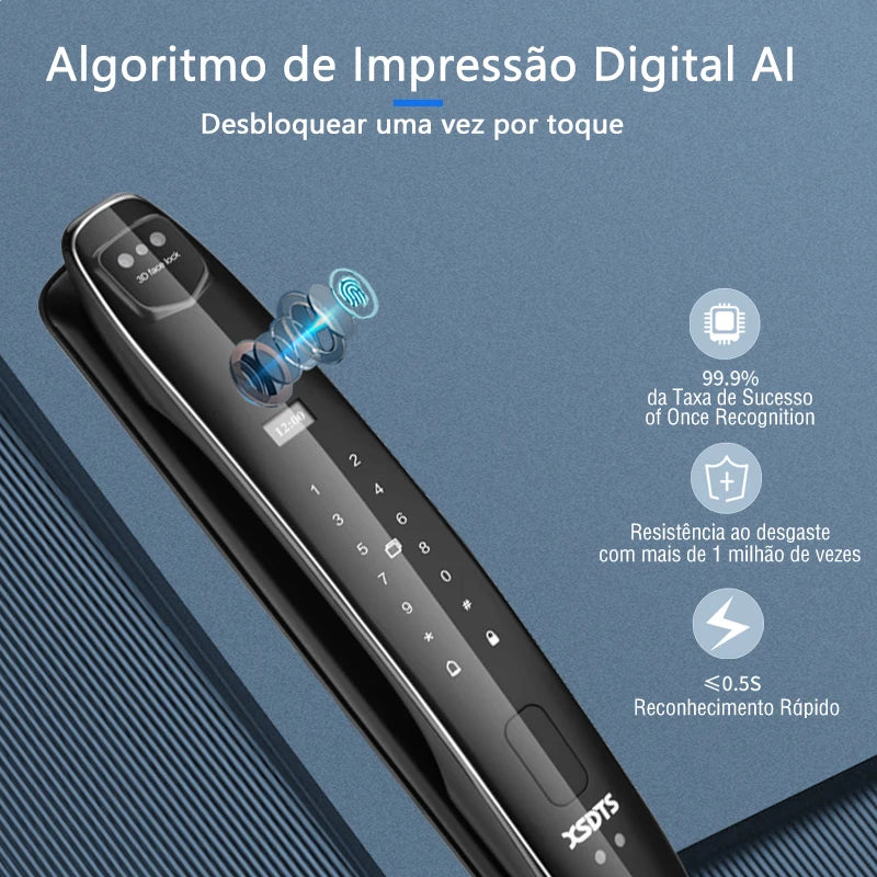 Fechadura facial eletrônica biometria impressão digital inteligente