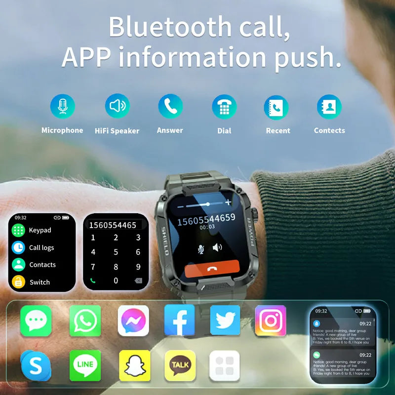 Relógio inteligente militar Profissional com  IA de voz / bluetooth chamada  / fitness à prova de água smartwatch para ios android telefone 2023