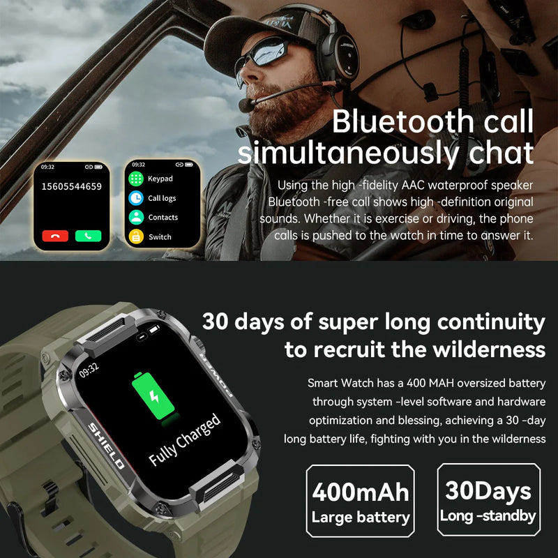 Relógio inteligente militar Profissional com  IA de voz / bluetooth chamada  / fitness à prova de água smartwatch para ios android telefone 2023