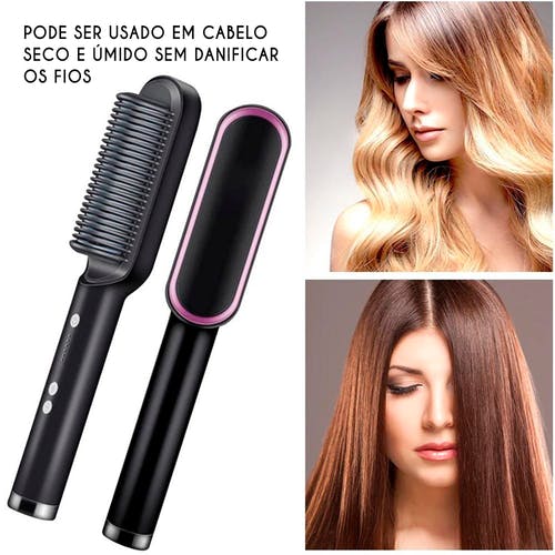 Escova Alisadora Profissional Bivolt 5 em 1 - Alisa, Hidrata, Modela, Alinha e Anti-Frizz